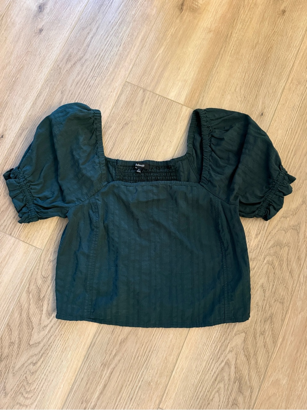 Madewell Dark Green Puff-Sleeve Square-Neck Top